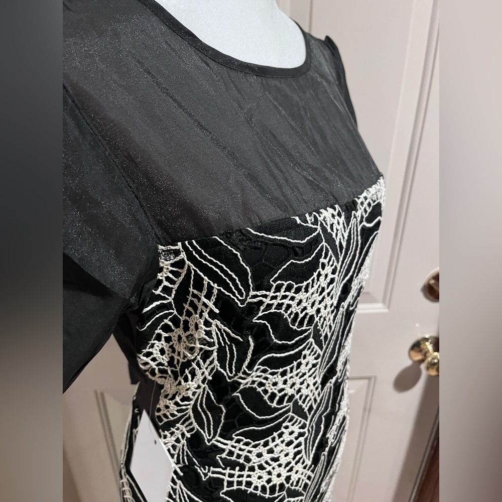 Petal & Pup Midi Dress Black Lace Overlay Puff Sleeve Size S NWT - Picture 6 of 8